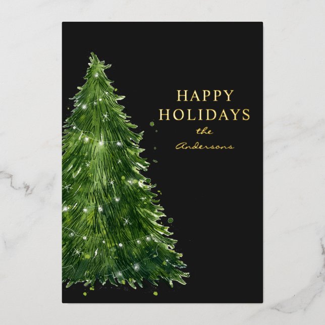 elegant minimal watercolor christmas tree holidays (Front)