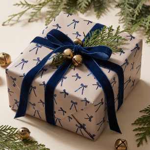Elegant Minimal Watercolor Navy christmas bow Wrapping Paper