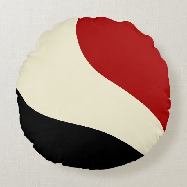 Elegant minimal wave in Red, Black, and Cream Round Cushion (Front)
