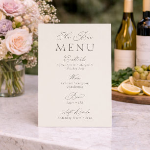 Elegant Minimal Wedding Bar Menu Sign Invitation
