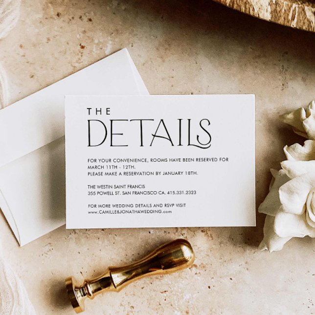 Elegant Minimal Wedding Details Enclosure Card (Simple Elegant Wedding Details information Card)