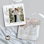 Elegant Minimal Wedding Her Vows Couples Photos Metal Tree Decoration<br><div class="desc">Love is in the air and in every detail of your special day! Capture the essence of your heartfelt promises with our personalised wedding vows ornament, featuring your custom photos! Let your love story shine and create a timeless keepsake that will warm your heart every holiday season. Say 'I do'...</div>