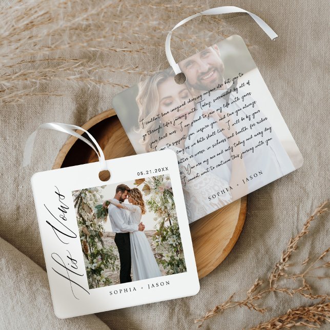 Elegant Minimal Wedding His Vows Couples Photos Metal Tree Decoration (Elegant Minimal Wedding His Vows Couples Photos Metal Ornament)
