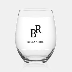 Elegant Minimal Wedding Monogram Stemless Wine Gla Stemless Wine Glass
