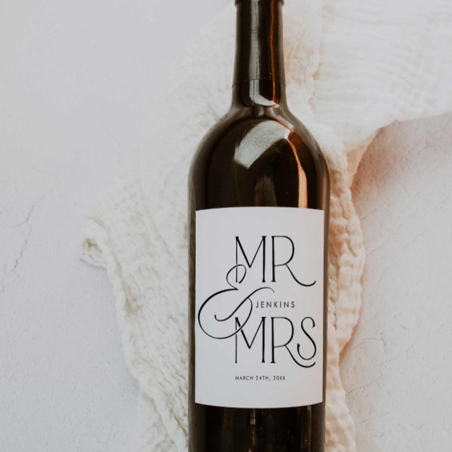 Elegant Minimal Wedding Personalised Wine Label (Elegant Black and White Wedding Wine Label)