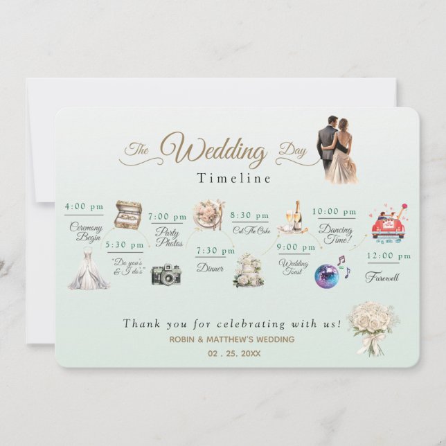 Elegant Minimal Wedding Program Timeline Invitation (Front)