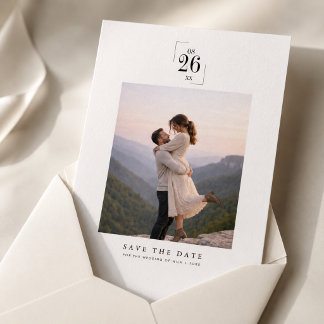 Elegant Minimal Wedding Save the Date with Photo