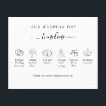 Elegant Minimal Wedding Timeline, Program<br><div class="desc">Elegant minimal white and black wedding timeline program with beautiful delicate timeline icon images and elegant modern handwritten calligraphy details. Ability to select customise and move around timeline images and text to suit your own wedding timeline, simply drag and move. Personalise dinner image with menu on the centre with your...</div>