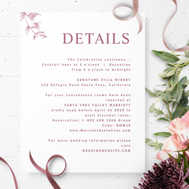 Elegant Minimal White and Burgundy Wedding Details Enclosure Card (Creator Uploaded)