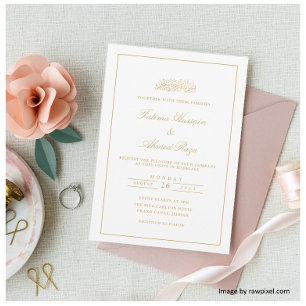 Elegant Minimal White Gold Muslim Wedding Invitation