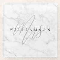 Elegant Minimal White Marble Mrs. Script Custom