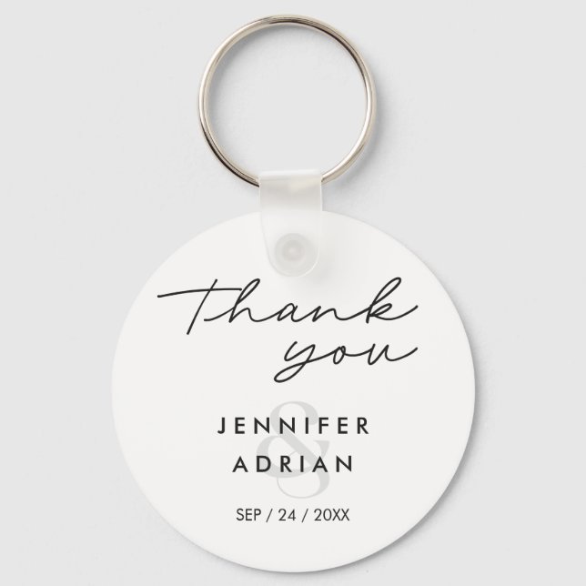 Elegant Minimal White Modern Wedding Key Ring (Front)