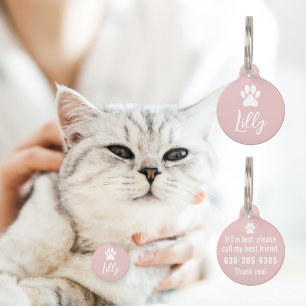 Elegant Minimal White Pet Paw with Contact Details Pet Tag