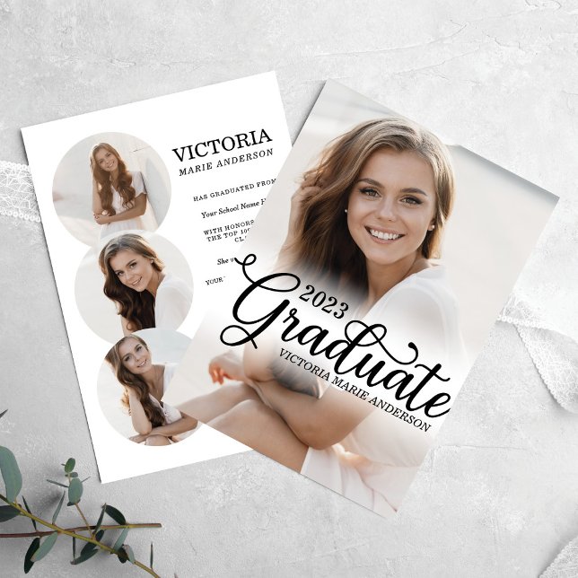 Elegant Minimal White Photo Typography Graduation Announcement (Creator Uploaded)