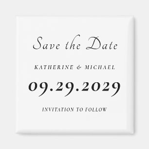 Elegant Minimal White Wedding Save The Date Magnet