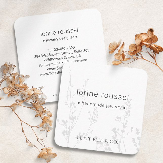 Elegant Minimal Wildflowers Floral Square Business Card (Elegant Minimal Wildflowers Floral Square Business Card)