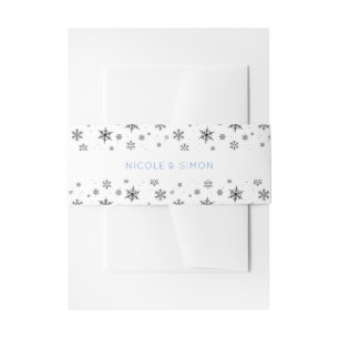 Elegant Minimal Winter Snowflakes Pattern Wedding Invitation Belly Band