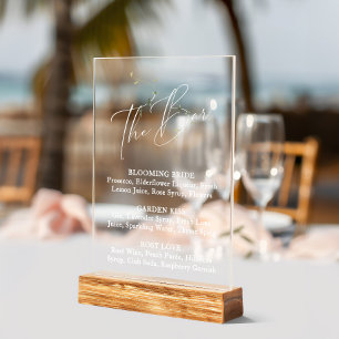 Elegant Minimali Botanical Bridal Shower Bar Menu Acrylic Sign