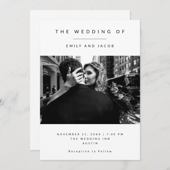 Elegant Minimalism | Black and White Photo Wedding Invitation (Front/Back)