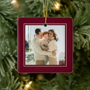 Elegant Minimalist 1 Photo Christmas Ceramic Ornament
