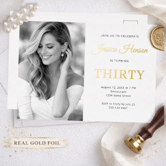 Elegant Minimalist 30th Birthday Photo Party Gold