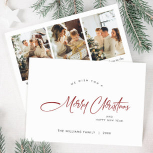 Elegant Minimalist 3 Photo Christmas Greeting Holiday Card