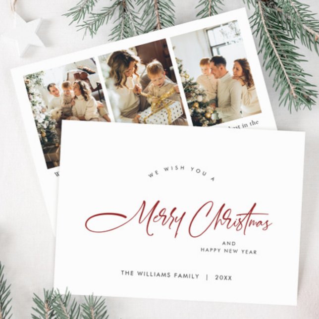 Elegant Minimalist 3 Photo Christmas Greeting Holiday Card (Creator Uploaded)