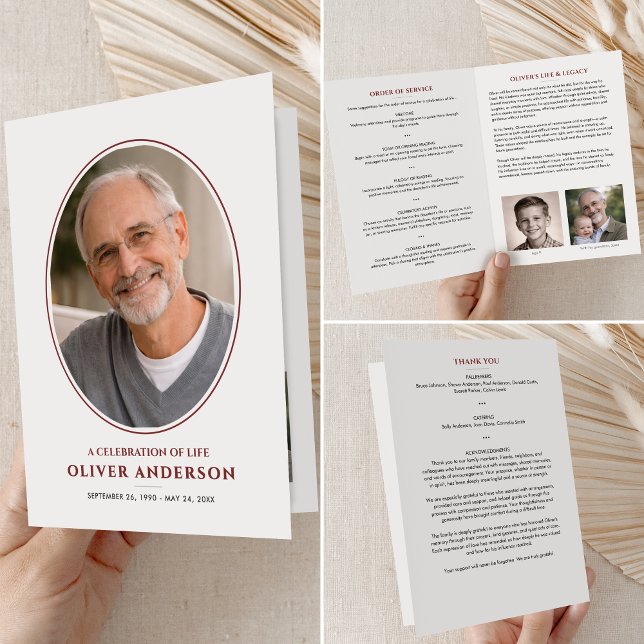 Elegant Minimalist 3-Photo Folded Funeral Programme (Creator Uploaded)
