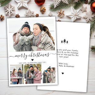 Elegant Minimalist 4 Photo Collage Christmas Holid Holiday Card