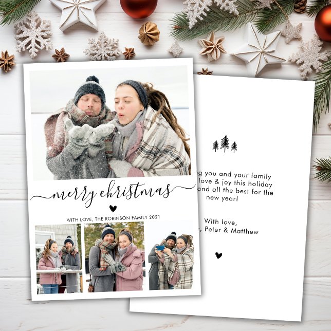 Elegant Minimalist 4 Photo Collage Christmas Holid Holiday Card (Creator Uploaded)