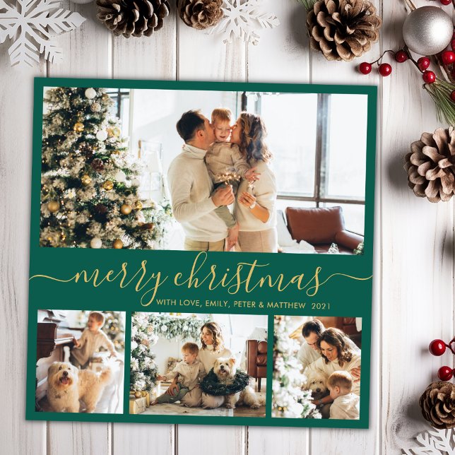 Elegant Minimalist 4 Photo Collage Christmas Holid Holiday Card (Creator Uploaded)
