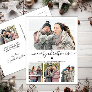 Elegant Minimalist 4 Photo Collage Christmas Postcard