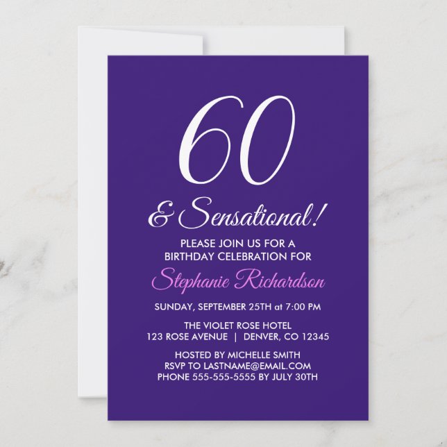 Elegant Minimalist 60 and Sensational Purple Party Invitation (Front)