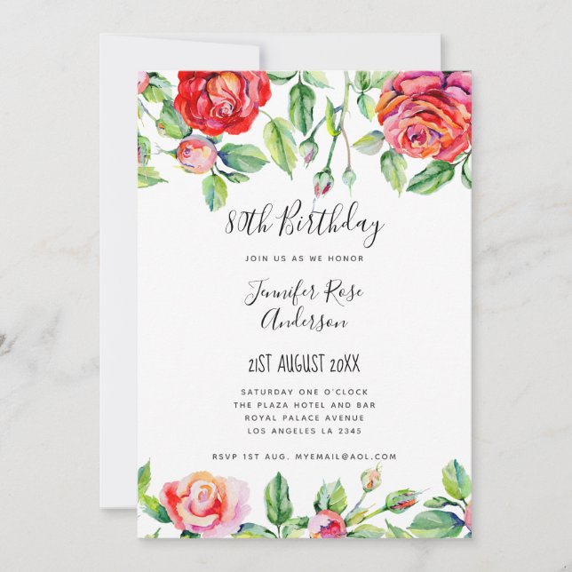 Elegant Minimalist 80th Birthday Party Handwritten Invitation (Front)