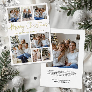 Elegant Minimalist 8 Photo Collage Christmas Gold