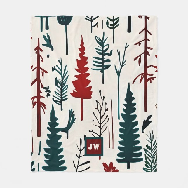 Elegant Minimalist Abstract forest monogram Fleece Blanket (Front)