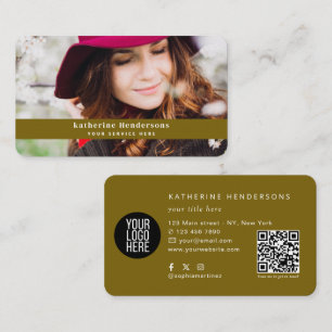 Elegant Minimalist add Photo& QR Code Logo Business Card