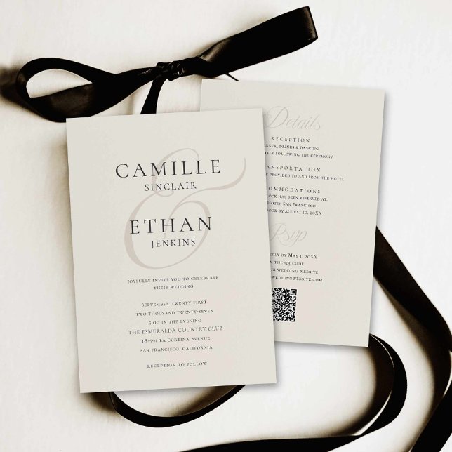 Elegant Minimalist All in One Wedding Invitation (Modern Typography All in one with QR Code Wedding Invite)