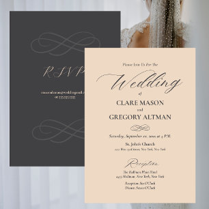 Elegant Minimalist Almond Grey Wedding Invitation