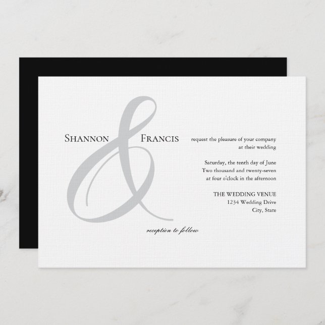 Elegant Minimalist Ampersand Wedding Invitation (Front/Back)