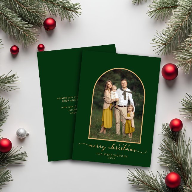 Elegant Minimalist Arch Green Gold Christmas Photo (Elegant Minimalist Arch Green Gold Christmas Photo Card)