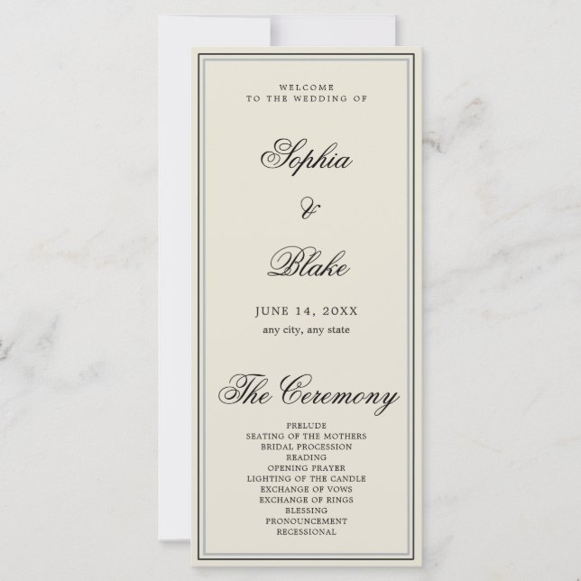 Elegant Minimalist Ash Light Wedding Program (Front)