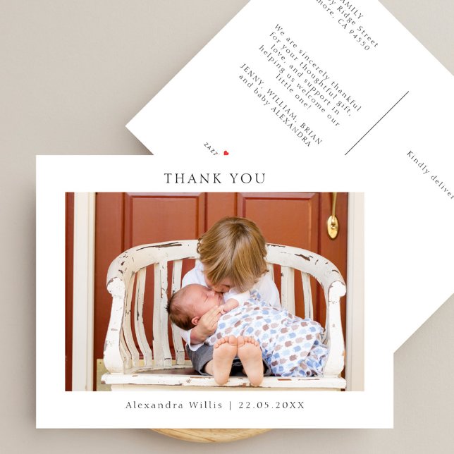 Elegant Minimalist Baby Shower Photo Thank You Invitation Postcard (Creator Uploaded)