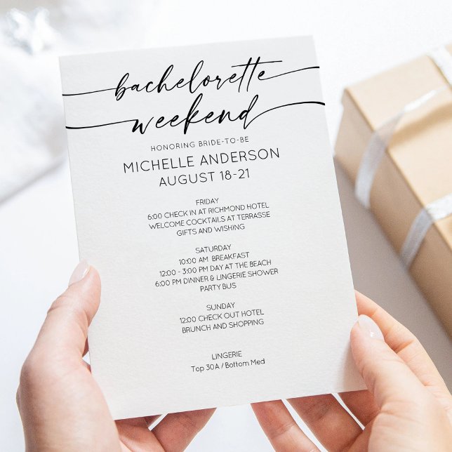 Elegant Minimalist Bachelorette Weekend Itinerary Invitation (Bachelorette Weekend Itinerary Invitation Card)