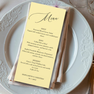 Elegant Minimalist Banana Yellow Wedding Menu