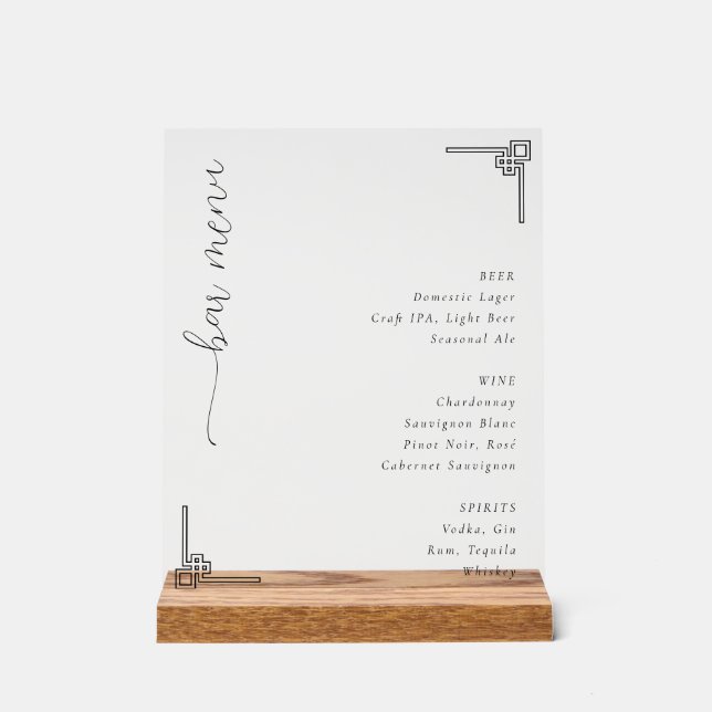 Elegant Minimalist Bar Menu Sign (Front)
