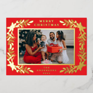 Elegant Minimalist Berry Leaves Christmas Family
