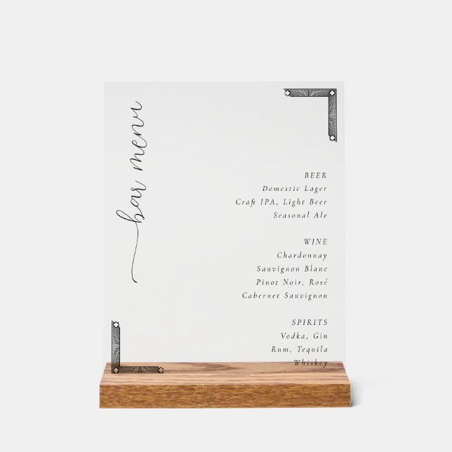 Elegant Minimalist Beverage Menu Acrylic Sign (Front)