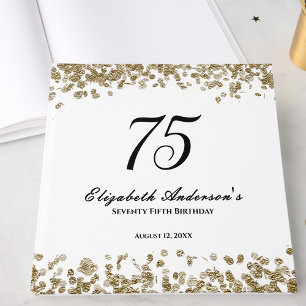 Elegant Minimalist Black and Gold 75th Birthday Guest Book