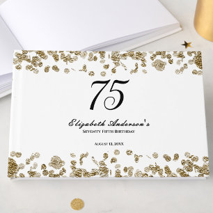 Elegant Minimalist Black and Gold 75th Birthday Guest Book